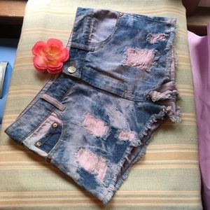 Glamorous Distressed Denim S Pink Jean Shorts
